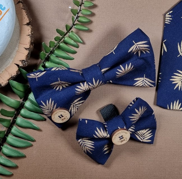 'Navy Blue & Gold Palm Leaf' Bow Tie
